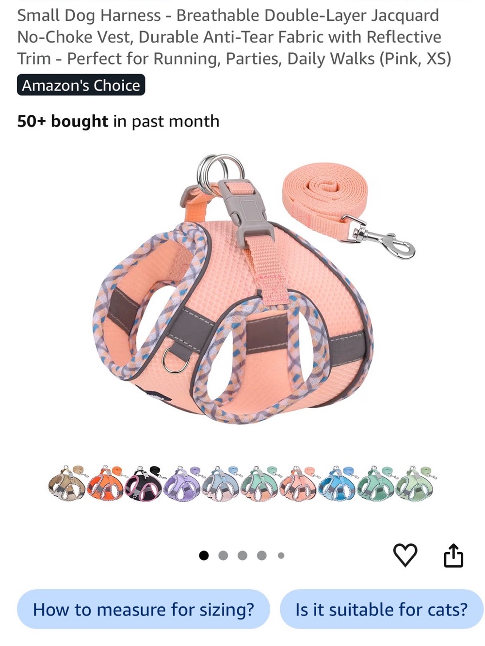 Peach/Pink Small Dog Harness